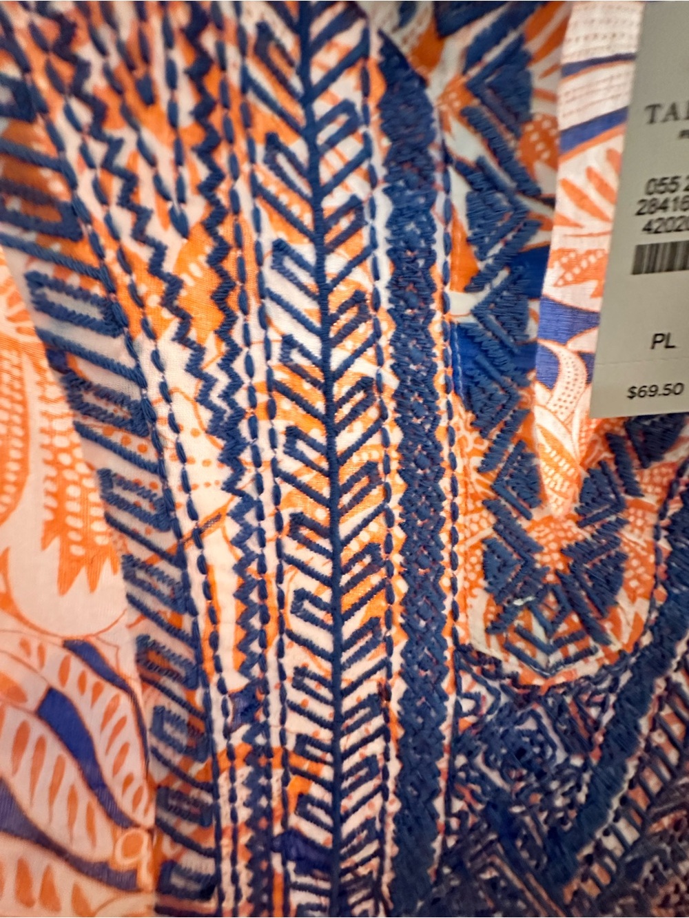 Talbots Orange Floral Sleeveless Top with Navy Embroidered Yoke - Picture 5 of 6